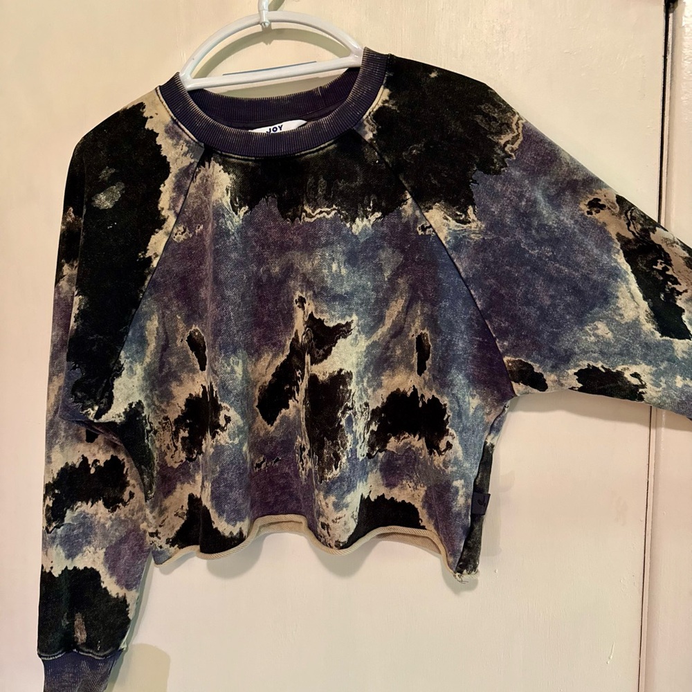 JoyLab Black and White Crop Hoodie, Acid Washed - Picture 2 of 4